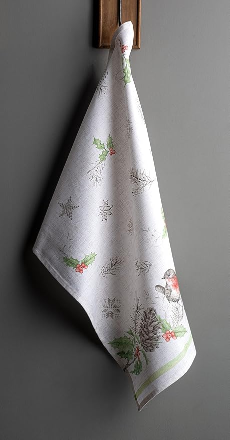 Maison d' Hermine Kitchen Towels Set of 3 100% Cotton 20" x 27.5" Reusable Cloth Tea Dish Towels Absorbent with Hanging Loop for Kitchen Dining Thanksgiving Christmas Decorations (Christmas Dew)