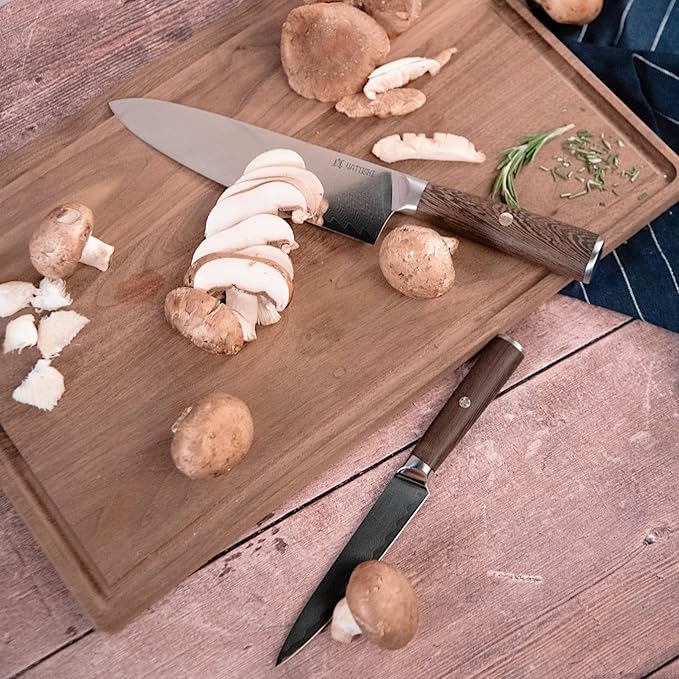 Yatoshi Knives Magnetic Kitchen Knife Block Set - Japanese 67 Layer High-Grade VG-10 Steel Knives, Sharp, G10 Handle Professional Kitchen Knife Set - Damascus (6 pieces), Brown Pakkawood Handles