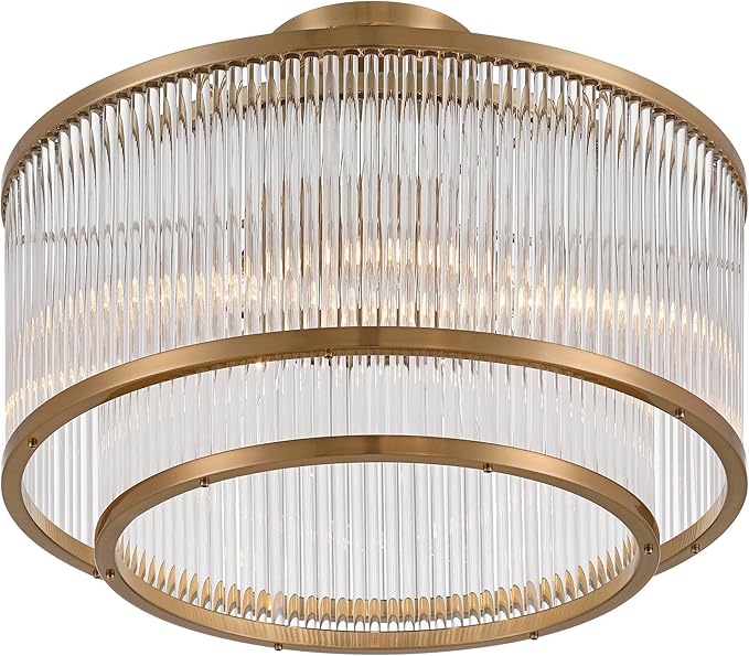 Possini Euro Design Warren 16 1/4" Modern Semi Flush-Mount Ceiling Light Fixture Kitchen Foyer Hallway Drum Round 5-Light Bronze Finish Crystal Bedroom Bathroom Entryway Living Room Indoor Small