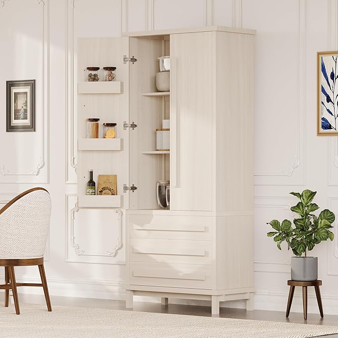 Christopher Knight Home Chenny 70''H Wooden Kitchen Pantry Cabinet, Storage Cabinet with Adjustable Shelves, 6 Door Internal Storage Compartments & 3 Drawers, Freestanding Cupboard Cabinet, White