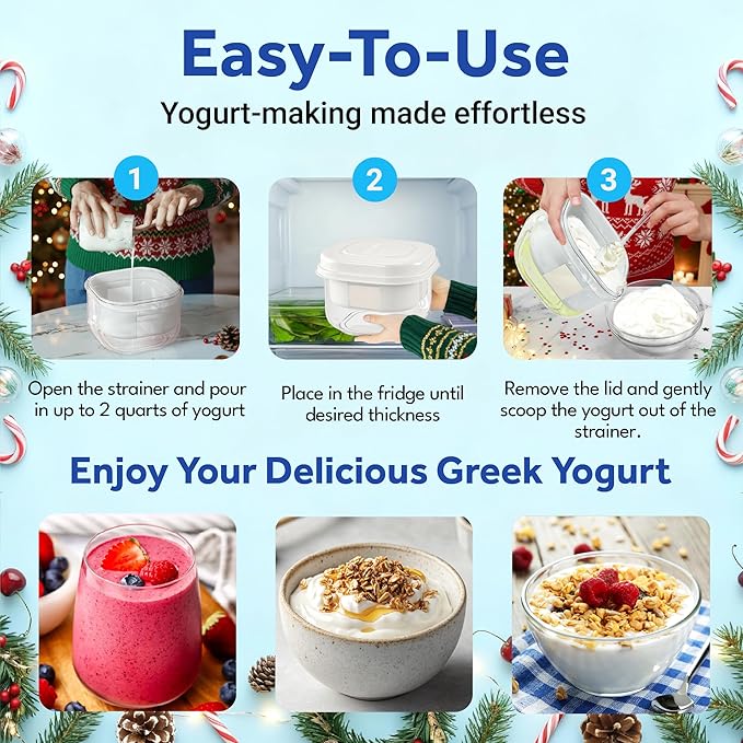 Ultimate Yogurt Strainer - Make Delicious, High Protein, Greek Yogurt - 70% Less Sugar & Lactose - Fine Mesh Nylon Greek Yogurt Maker - 100% BPA-Free & Dishwasher Safe with Large 2.3 Quart Capacity