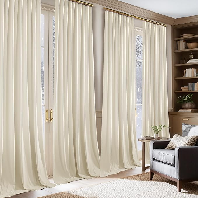 NICETOWN Ivory White Velvet Curtains 108" Length for Christmas Home Decor, Room Darkening Thermal Insulated Luxury Thick Floor to Ceiling Window Treatments for Living Room, 52" Wide, 2 Panals