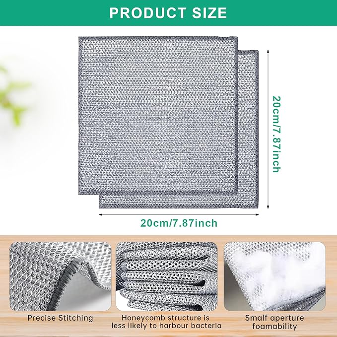 10Pcs Multipurpose Wire Dishwashing Rag, Reusable Non-Scratch Wire Dishcloth, Metal Dish Cloth Wet and Dry for Kitchen Cleaning, Sinks, Dishes, Stove Top, Dimensions(7.87X7.87)
