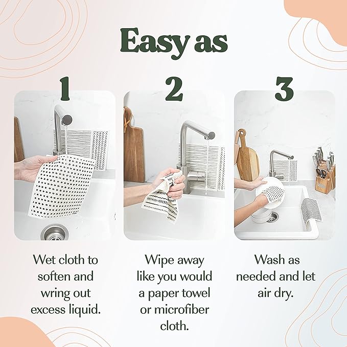 FEBU Swedish Dishcloths for Kitchen | 5 Pack Black Reusable Paper Towels Washable | Swedish Dish Towels | Non-Scratch Cellulose Sponge Cloths | No Odor, Biodegradable Cleaning Cloths