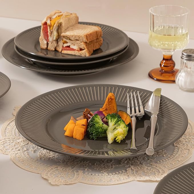 Dinnerware sets plates and bowls sets modern plates,Handmade Reactive Glaze Stoneware Plates and Bowls Sets,Highly Scratch Resistant Dishwasher & Microwave Safe Dishes Set (style - 2, 4 - Set (12pcs))