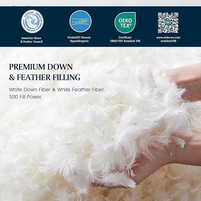 Serta Down Fiber Comforter Queen Size-All Season Duvet Insert, Luxury Fluffy Bed Comforter 100% Cotton 300 Thread Count Shell, Down Feather Fiber 500 Fill Power with Corner Taps, White 90x90inch
