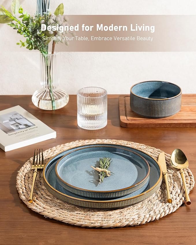 GBHOME Stoneware Dinnerware Sets for 4,Round Reactive Glaze Ceramic Plates and Bowls Set,Highly Scratch Resistant| Dishwasher & Microwave Safe Dishes Set,Service for 4(12pcs)