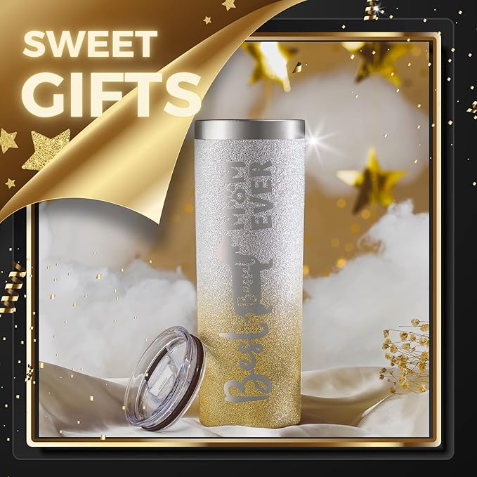 Onebttl Basset Hound Gifts, Gifts for Basset Mom on National Hug Your Hound Day, Birthday and Christmas, 20 oz Insulated Stainless Steel Tumbler - Best Basset Mom Ever Golden Glitter