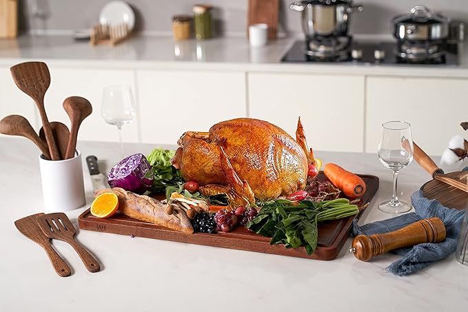 AZRHOM Walnut Wood Cutting Board, 24x18in Extra Large Wooden Chopping Boards with Deep Juice Groove and Side Handle, Thick Butcher Block for Kitchen Meat Cheese Gift for Wife Mom Gift Box