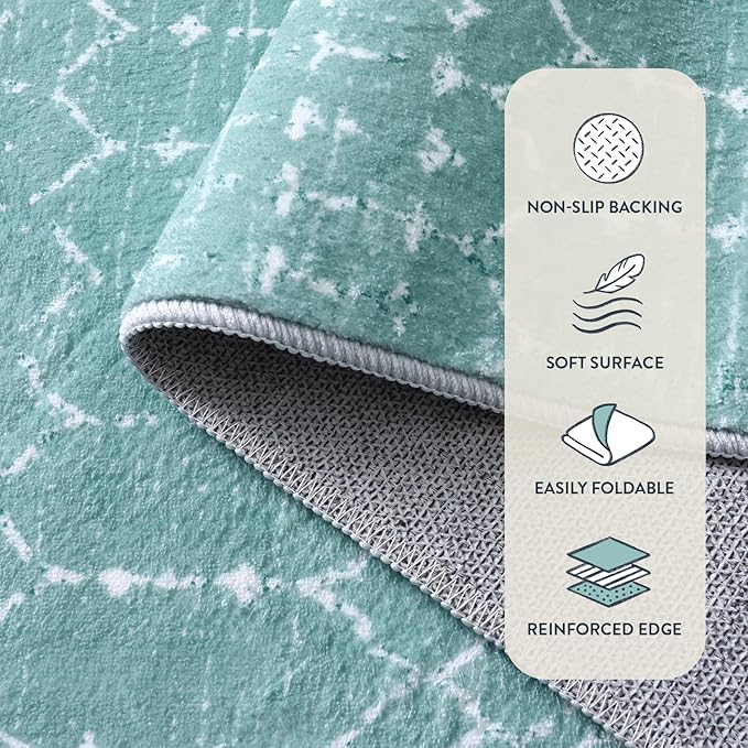 Lahome Moroccan Washable Runner Rug 2x8 - Green Non-Slip Rug Runner Stain Resisitant Kitchen Carpet, Geometric Print Distressed Soft Untra-Thin Floor Carpet for Bedroom Entryway