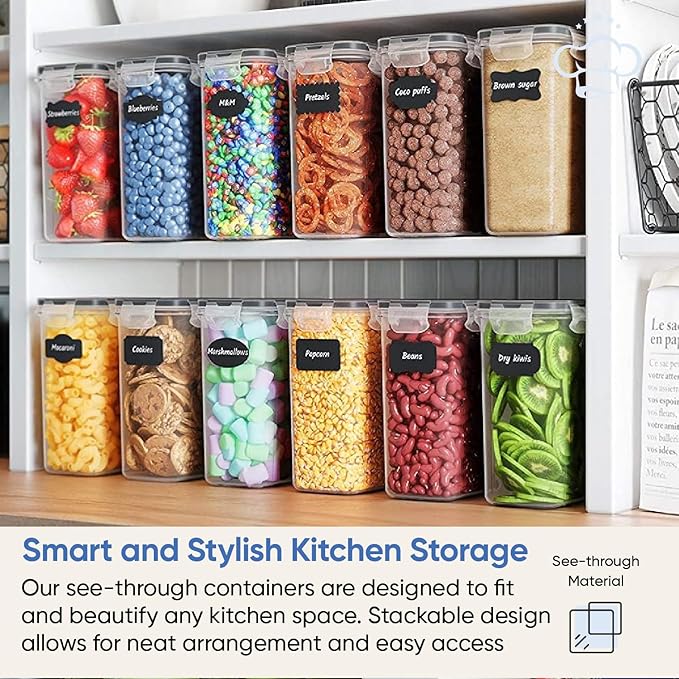 Airtight Food Storage Containers with Lids for Kitchen & Pantry Organization - Set of 12/2L Each - Must Haves for Flour, Sugar & Dry Food Storage - BPA Free Plastic Canisters with Accessories