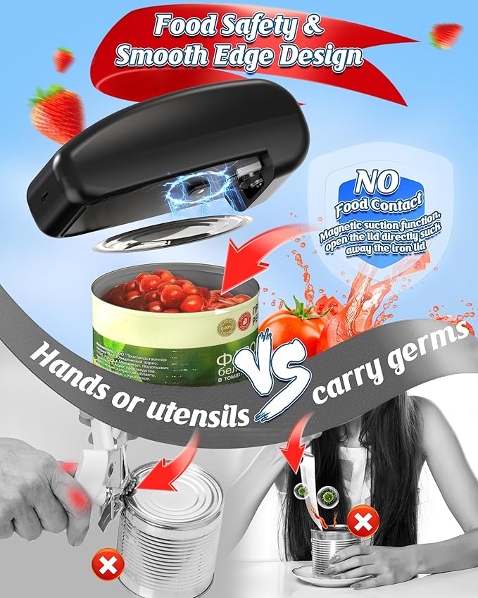 HuiJuKeJi LED Automatic Can Opener, Hands-Free One-Touch Operation Electric Can Opener, Auto-Stop Smooth Edge Safety & USB Rechargeable for Seniors Arthritis Effortless Opening Kitchen Gadget Gift
