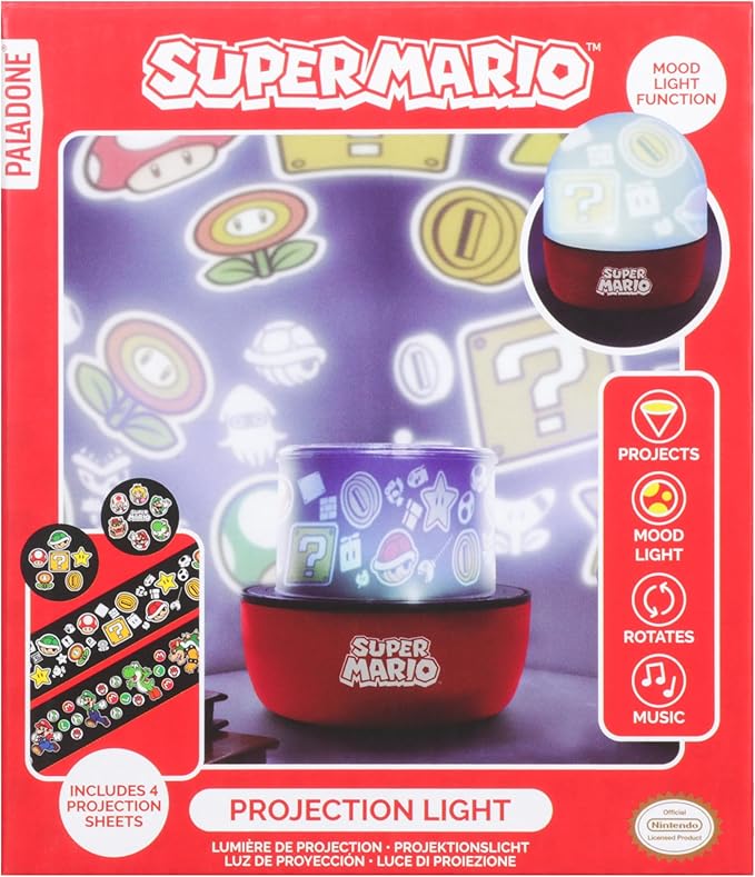 Paladone Super Mario Projection Light - Officially Licensed Nintendo Projector Lamp with Interchangeable Scenes and Mood Lighting, 3 Light Modes, Gaming Room Decor