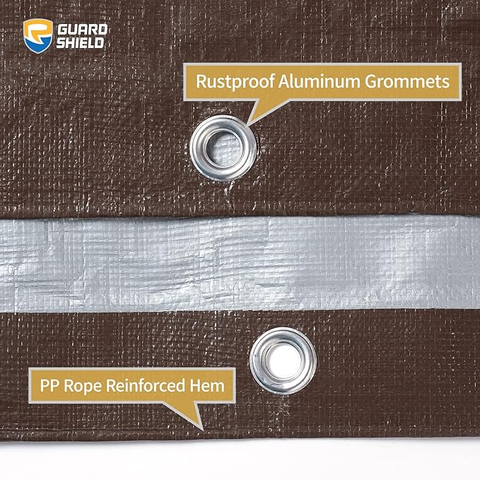GUARD SHIELD Tarps Heavy Duty Waterproof 10x20 Feet Brown/Silver Poly Tarp Cover Outdoor Thick UV Resistant Tarpaulin with Grommets 10mil (2-Pack)