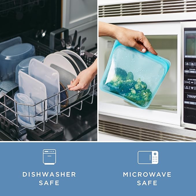 Stasher Premium Silicone Reusable Food Storage Bags, 2-Pack, Clear, Multi-Use Food Storage Bags, Lunch Bag, Travel Containers, BPA Free, Leak-free, Dishwasher-Safe, Eco-friendly