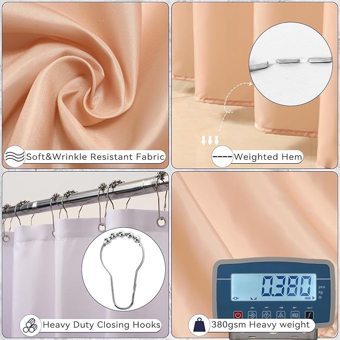 24Pcs White and Gold Bathroom Set with Shower Curtain and Rug, White Bathroom Sets Complete with Trash Can,Soap Dispenser,Soap Dish,Toilet Brush,Toothbrush Holder and Cup,Tray,Q-Tip Holders