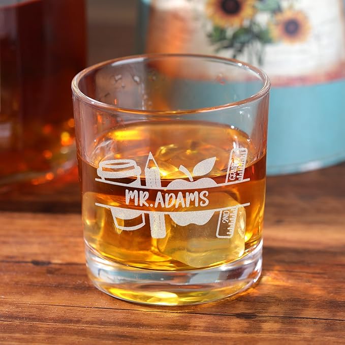 Personalized Teacher Gifts, Custom Whiskey Glass for Men, Teachers Appreciation Gift, Engraved Funny Gift for Preschool Elementary High School Teacher Professor