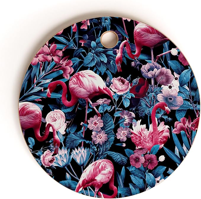 Society6 Bamboo Cutting Board- Kitchen Decor by Burcu Korkmazyurek - Unique Cutting Boards for Kitchen, 11.5" x 11.5" x 0.5", Floral And Flamingo VIII