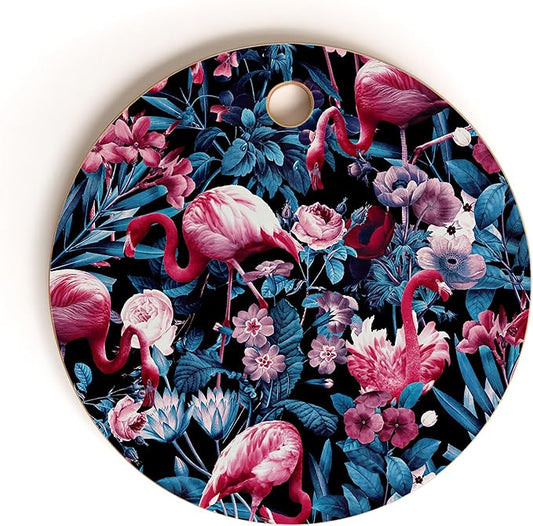 Society6 Bamboo Cutting Board- Kitchen Decor by Burcu Korkmazyurek - Unique Cutting Boards for Kitchen, 11.5" x 11.5" x 0.5", Floral And Flamingo VIII