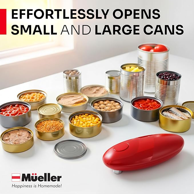 MUELLER HOME SmoothEdge Auto Can Opener Electric – Battery‑Operated with Magnet Lid Lifter – Portable Hands‑Free One Touch Can Opener for Seniors & Arthritis, Red Kitchen Accessories