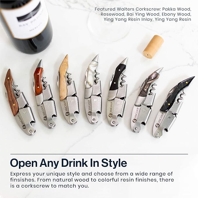 Hicoup Wine Opener - Professional Corkscrews for Wine Bottles w/Foil Cutter and Cap Remover - Manual Wine Key for Servers, Waiters, Bartenders and Home Use - Ying Yang