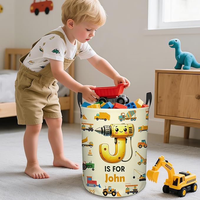 callie Personalized Excavator/Dinosaur/Unicorn Laundry Basket Gifts for Kids, Waterproof Collapsible Laundry Hamper Storage Bin for Bedroom (13.8" x 16.5", 15.7" x 19.6")
