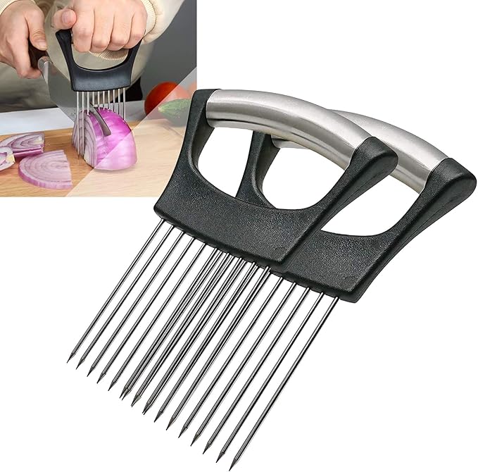 2Pack Onion Slicer, Food Slice Assistant Onion Holder Slicer, Kitchen Gadgets - Stainless Steel Vegetable Holder Cutting Kitchen Gadget Tomato Peeler