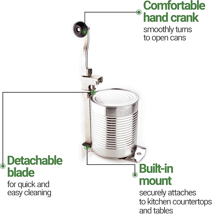 Restaurantware Met Lux 18 Inch Commercial Can Opener, 1 Heavy-Duty Industrial Can Opener - Screw-Down Base, Ergonomic Handle, Iron Table Top Can Opener, Built-In Blade, For Opening Food Cans