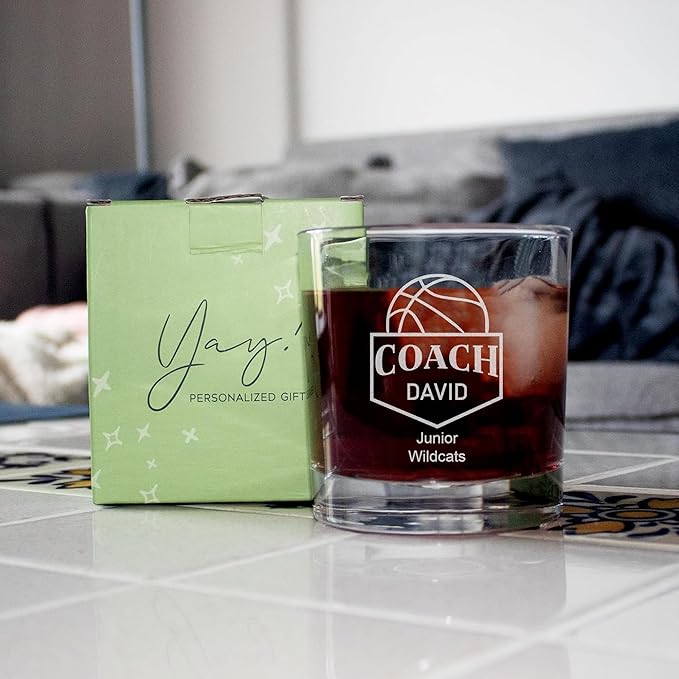 Personalized Coach Gifts for Men, Custom Whiskey Glass with Engraved Name, Soccer Football Softball Volleyball Coach Gifts Wrestling Gymnastics Coach Gift