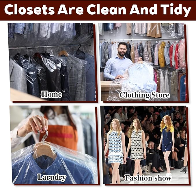 60 Pcs Dry Cleaning Bags, 35.4 x 23.6 In Clear Plastic Garment Bags for Coat Shirt Dust-Proof Clothing Storage Bag for Home, Dry Cleaners, Travel