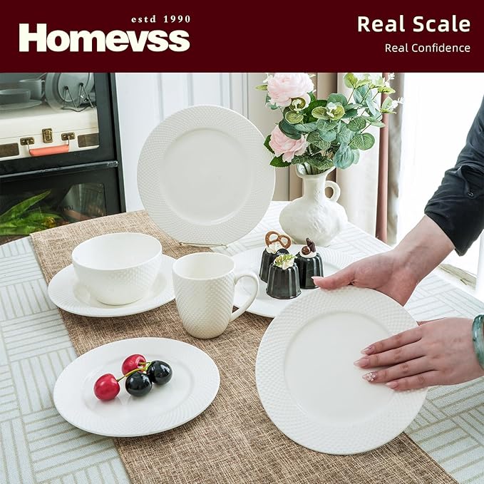 HomeVss, New Bone China Embossed Rain Drops 16pc Dinnerware Set