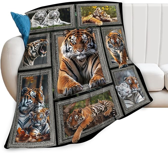 Tiger Blanket Wild Animal Throw Blanket Cozy Plush Fleece Flannel Tiger Stuff Blankets Lightweight Fuzzy Gifts for Girls Boys Women Men 80"X60"
