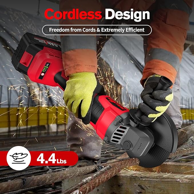 Cordless Angle Grinder 4-1/2 inch, 12000 RPM Brushless Motor Electric Grinder Power Tools with 2x4.0Ah Battery & Fast Charger, Power Metal Grinder for Cutting, Grinding, Polishing