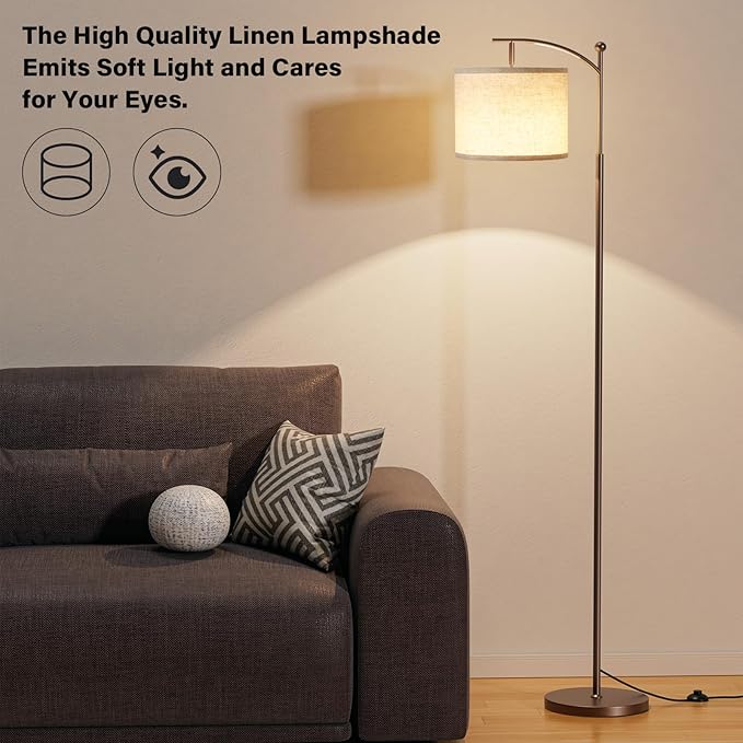 60" Floor Lamps for Living Room with 3 Color Temperatures, Adjustable Beige Shade with Brown Pole, Tall Lamps for Living Room Bedroom Office Classroom Dorm Room, 9W Bulb Included