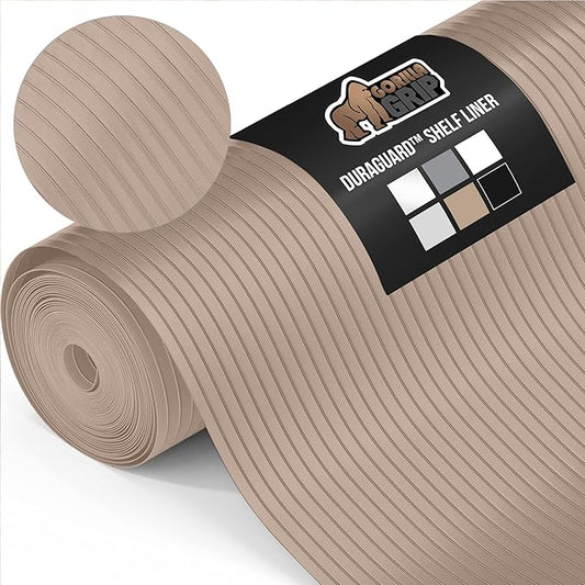 GORILLA GRIP DuraGuard Shelf Liner, 20x20 Non-Adhesive Cabinet Liners for Kitchen Drawers, Shelves, Refrigerator, Pantry Storage, Bathroom Closet, Durable Waterproof BPA Free Ribbed Plastic, Beige