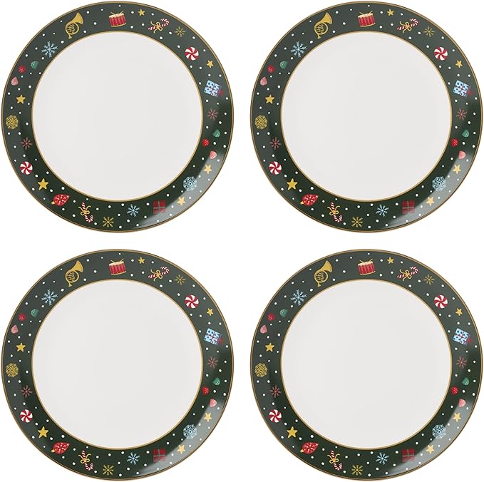Lenox Dinnerware Set, Nutcracker Ballet Dinner Plate, Service for 4, Porcelain Plates, Microwave & Dishwasher Safe, Pasta & Salad, Christmas Decor, Christmas Nutcracker Theme (Multicolor, 4 Pieces)