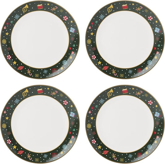 Lenox Dinnerware Set, Nutcracker Ballet Dinner Plate, Service for 4, Porcelain Plates, Microwave & Dishwasher Safe, Pasta & Salad, Christmas Decor, Christmas Nutcracker Theme (Multicolor, 4 Pieces)
