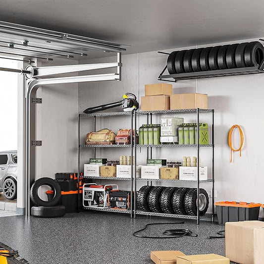 IZEUK 1400 LBS Garage Black Shelving Wide Storage Shelves 4 Tier Adjustable Heavy Duty Metal Wire Rack Standing Shelf Unit for Kitchen Office College Dorm Garage Warehouse 15.8" x 45.8"x 59.4"
