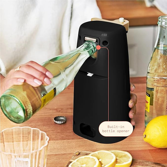 Beautiful Electric Can Opener, Stainless Steel Blade, Magnetic Lid, Auto-Turn Safety, Knife Sharpener & Bottle Opener, Cord Storage - Drew Barrymore Kitchen (Black Sesame)