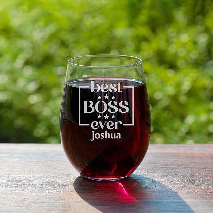 Personalized Boss Gifts for Women, Custom Wine Glass with Engraved Name, Birthday Farewell Retirement Christmas Boss Day Gift for Coworkers Staff Leader Office Decor
