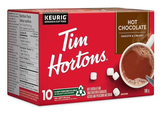 Tim Hortons Original Hot Chocolate, Single Serve Keurig K-Cup Pods, 10 Count