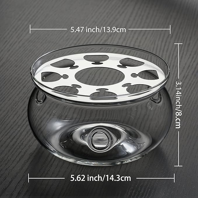 CnGlass Universal Glass Teapot Warmer,Handcrafted with Heat Proof & Lead-Free Glass Tealight Warmer 5.3 in/13.5cm diameter (Candle not Included)