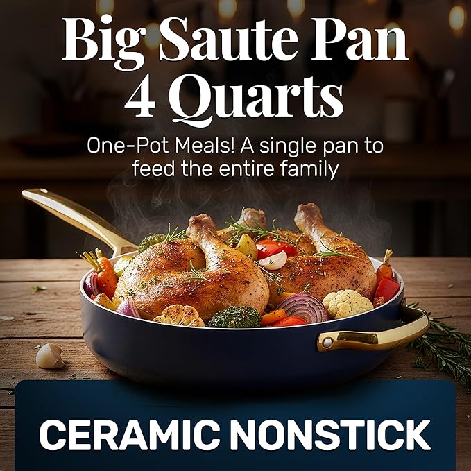 GOTHAM STEEL 4Qt Saute Pan with Lid, 12 Inch Deep Frying Pan with Lid, Large Nonstick Skillet for Cooking, Oven Safe Skillet, Family Sized Frying Pans, Induction Ready, Oven and Dishwasher Safe