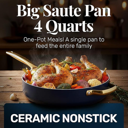 GOTHAM STEEL 4Qt Saute Pan with Lid, 12 Inch Deep Frying Pan with Lid, Large Nonstick Skillet for Cooking, Oven Safe Skillet, Family Sized Frying Pans, Induction Ready, Oven and Dishwasher Safe