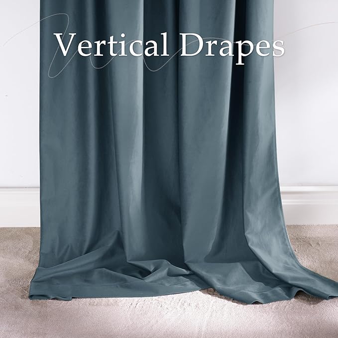 NICETOWN Slate Blue Blackout Velvet Curtains 96 inch Long 52" Wide 2 Panels, Back Tab Rod Pocket with Pleat Tape Energy Saving Privacy Protection Window Treatment for Living Room, Sliding Glass Door