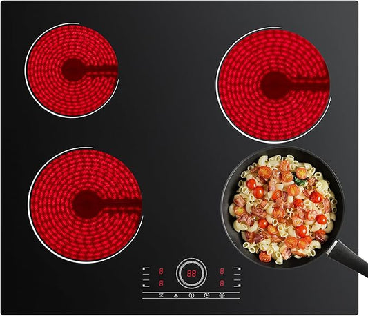 4 Burner Electric Cooktop, CDV 24 Inch, Built-in Electric Stove Top, 220-240v Radiant Cooktop with Child Lock, Touch Control, Residual Heat Indicator, Overheat Protection, Hard Wire (No Plug)