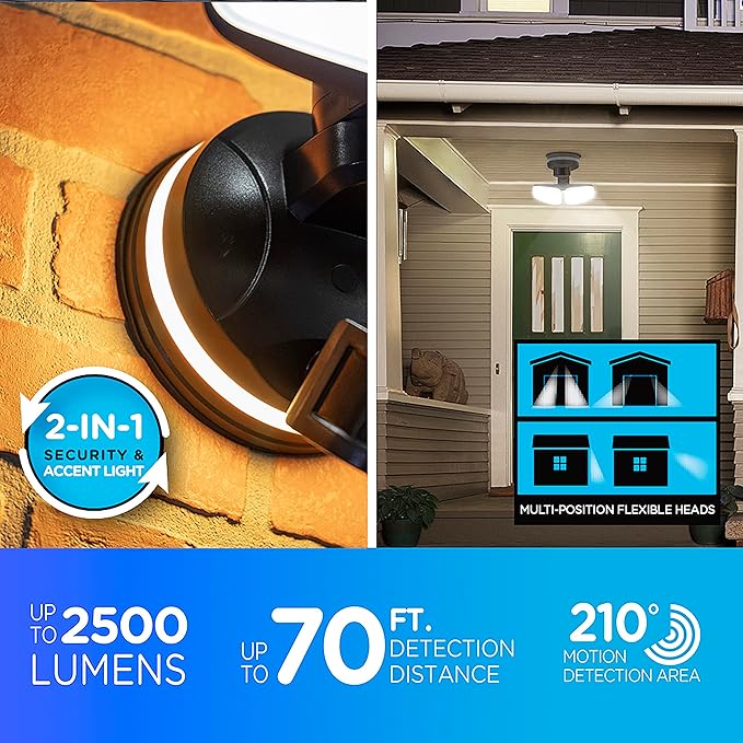 Enbrighten 58243-S1 Outdoor 2-Head Motion-Sensing Back Lit Wi-Fi LED Security Light, Bronze