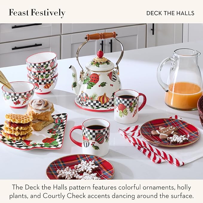 MACKENZIE-CHILDS Set of 2 Tempered Glass Cutting Boards, Countertop Cutting Boards, Deck the Halls