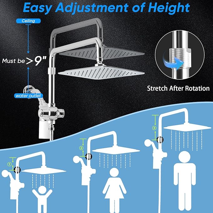VXV 10 inch Filtered Shower Head,7 Settings High Pressure Dual Shower Heads with Handheld Spray Combo,3-Way Rain Shower Head with Filters,71''Shower Hose,Height Adjustable(Chrome)