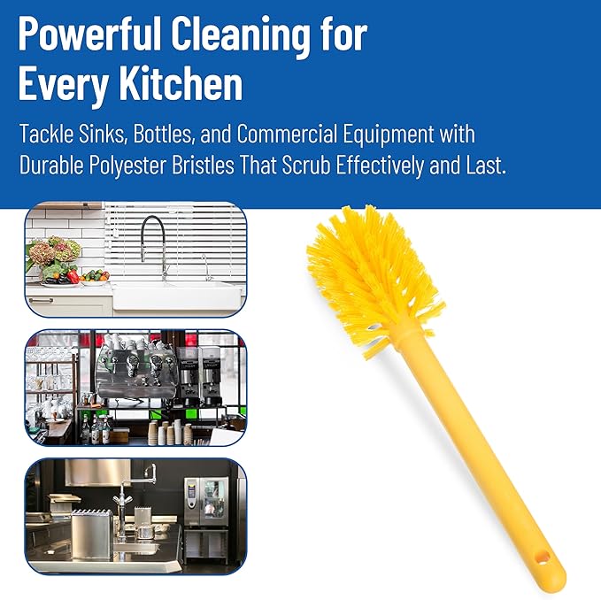SPARTA Large Water Bottle Brush Ideal for Wide-Mouth Jars, Bottles and Tumblers, Dishwashing Tool with Handle for Home and Commercial Kitchens, Plastic, 12 Inches, Yellow